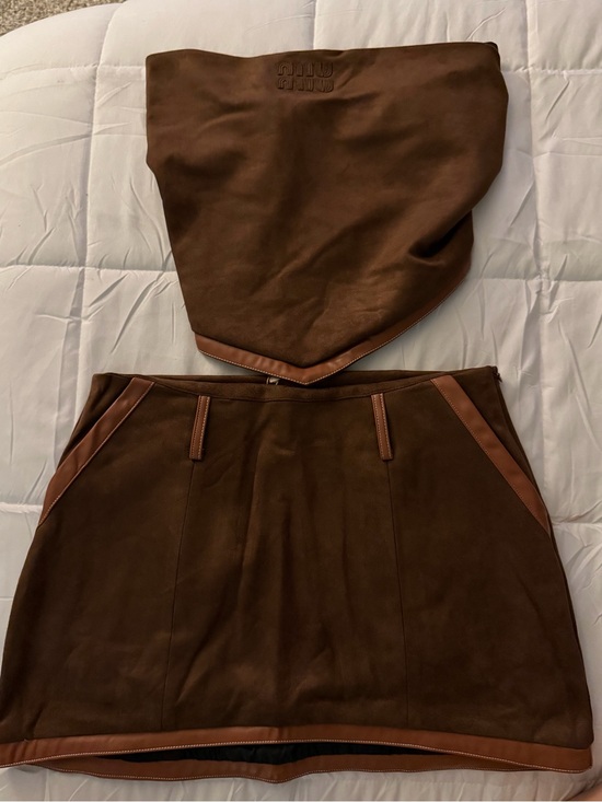 Miu Miu Dresses & Skirts - Miu Miu Brown Suede Mini Skirt Set with Contrast Trim